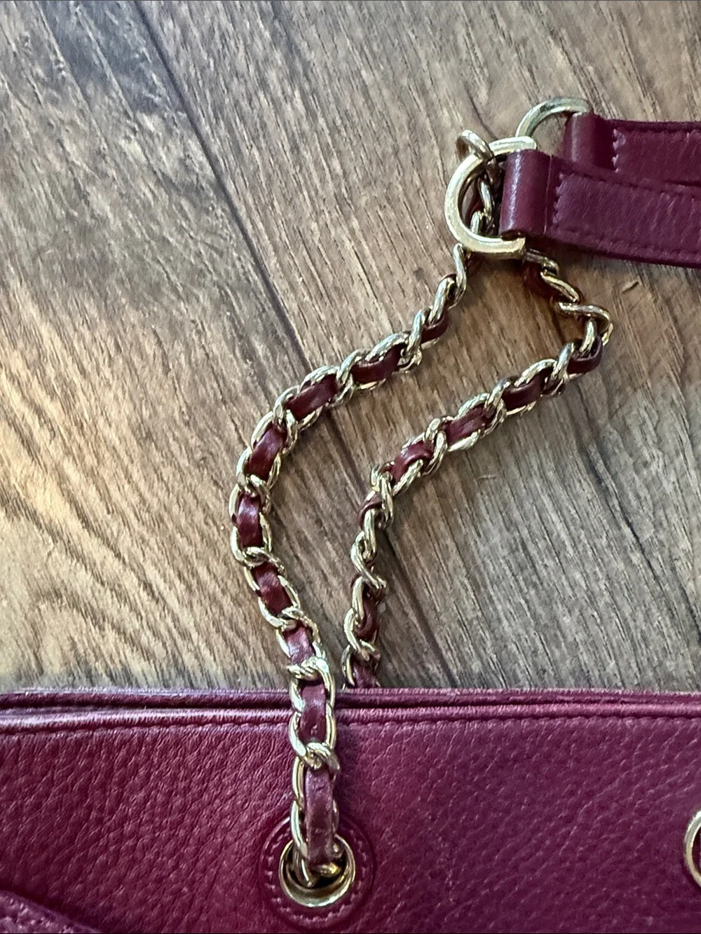 Tory Burch Quilted Leather Tote in Burgundy with Gold Chain Straps